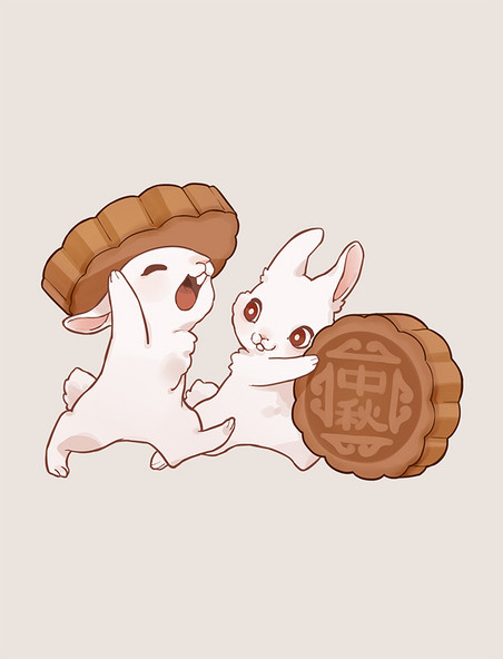玉兔中秋抱着月饼的兔子