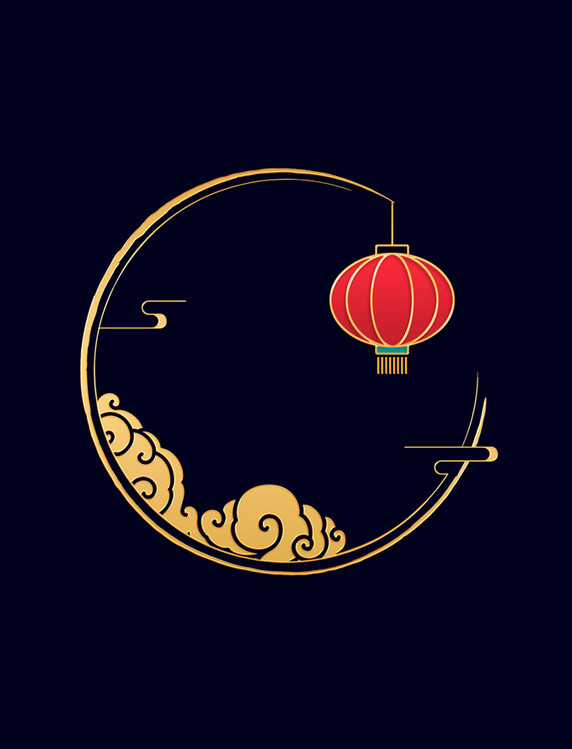 中国风复古中式圆形山水边框春节新年浮