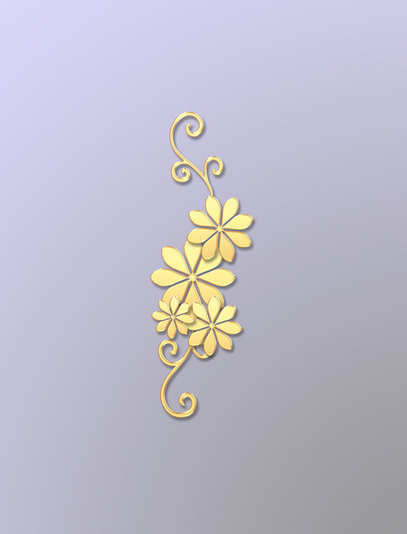 金色简约创意美丽小花花新年新春浮雕金色剪纸花朵元素