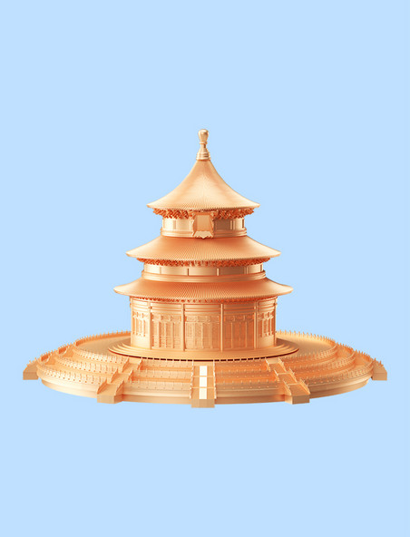 3d国庆国庆节天坛金色建筑元素3D