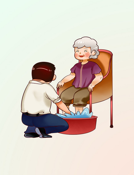 给长辈洗脚敬老孝顺重阳重阳节孝敬老人洗脚元素