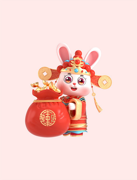 c4d兔年兔子新年春节国潮中国风3d福袋