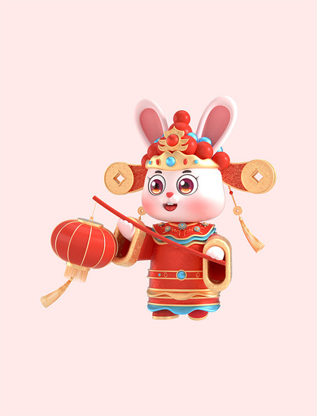 c4d兔年新年春节国潮中国风3d兔子提灯笼