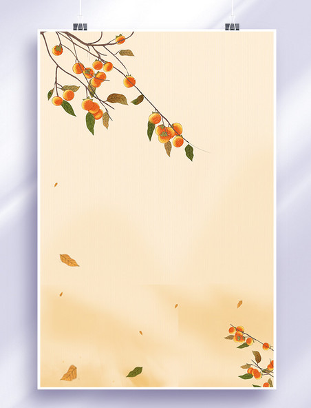 秋天秋分柿子树浅色简约节气海报背景