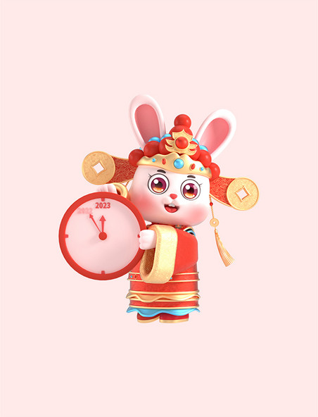 c4d兔年兔子新年春节国潮中国风3d倒计时钟表