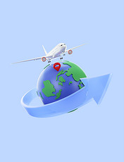 c4d地球全球化图标元素旅游地图行程机票旅行3D