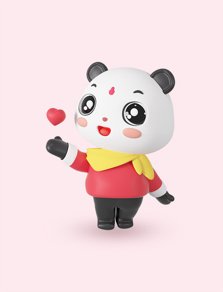 3d立体国庆国庆节卡通熊猫比心庆国庆