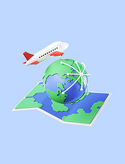 c4d地图全球化元素旅游地图行程机票旅行3D