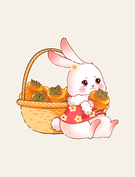橙色春节兔子抱柿子事事如意兔年新年元素