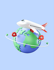 3d地图全球化图标元素旅游地图行程机票旅行