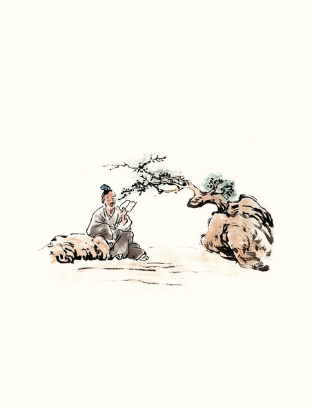 水墨古人茶叙图水墨风景画图片_潮国创意