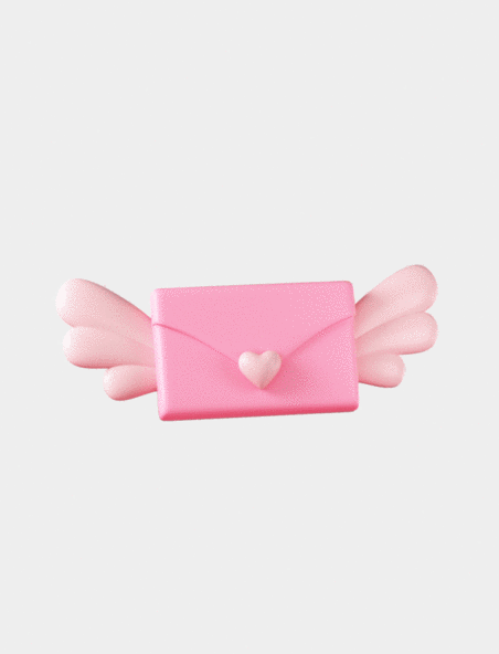 3D立体C4D翅膀爱心情书粉色信封