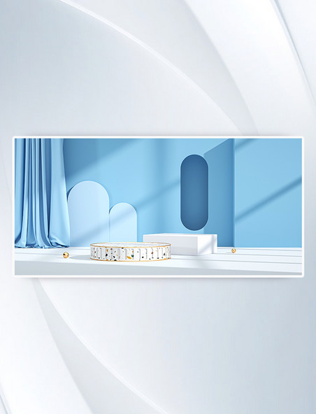 电商产品立体3D展台底座蓝色背景