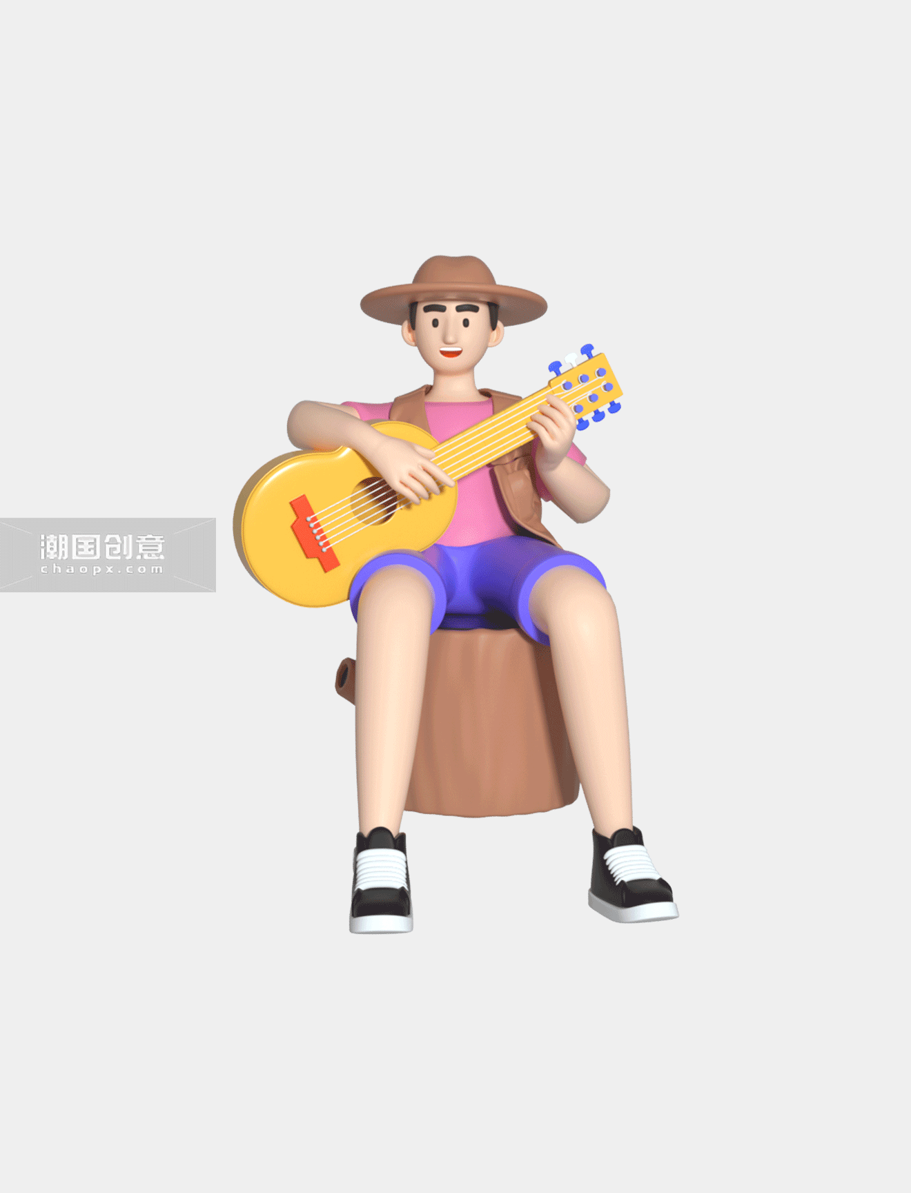 简约男孩弹吉他酷3d立体c4d弹吉他人物卡通动图gif