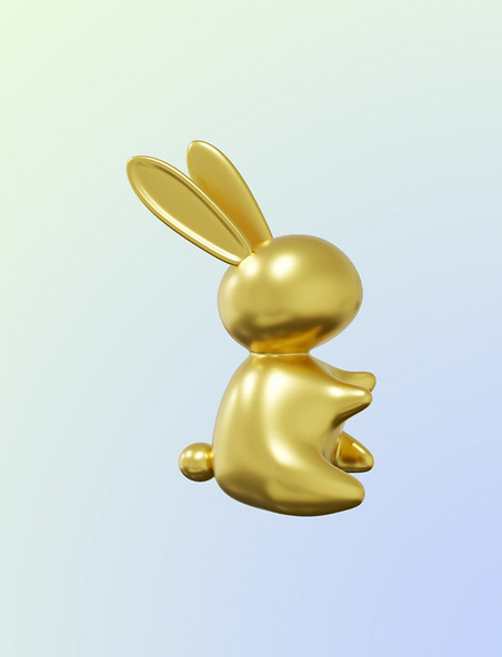 简约大气可爱3DC4D立体兔年大吉金色兔子