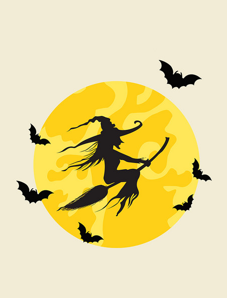 女巫万圣节万圣夜女巫蝙蝠月亮