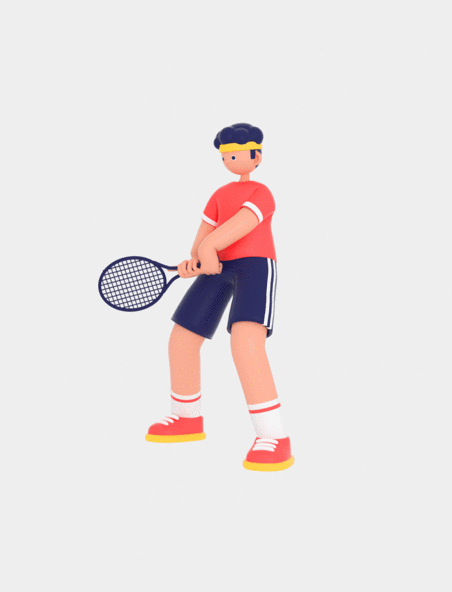 运动健身健康C4D立体3D人物男性打网球挥拍动图