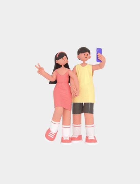 简约创意七夕情人节C4D立体3D人物情侣动图