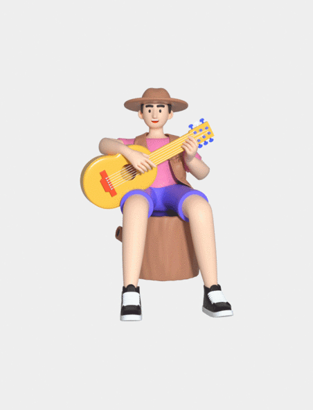 简约男孩弹吉他酷3d立体c4d弹吉他人物卡通动图gif