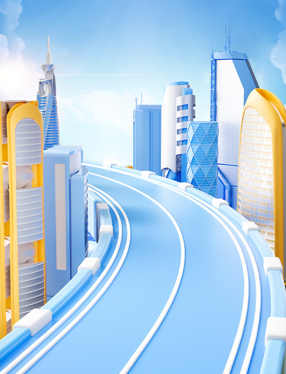 科技城市建筑蓝色c4d产品展台电商促销3D场景
