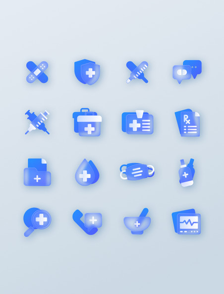 蓝色医疗医院玻璃图标icon健康体检