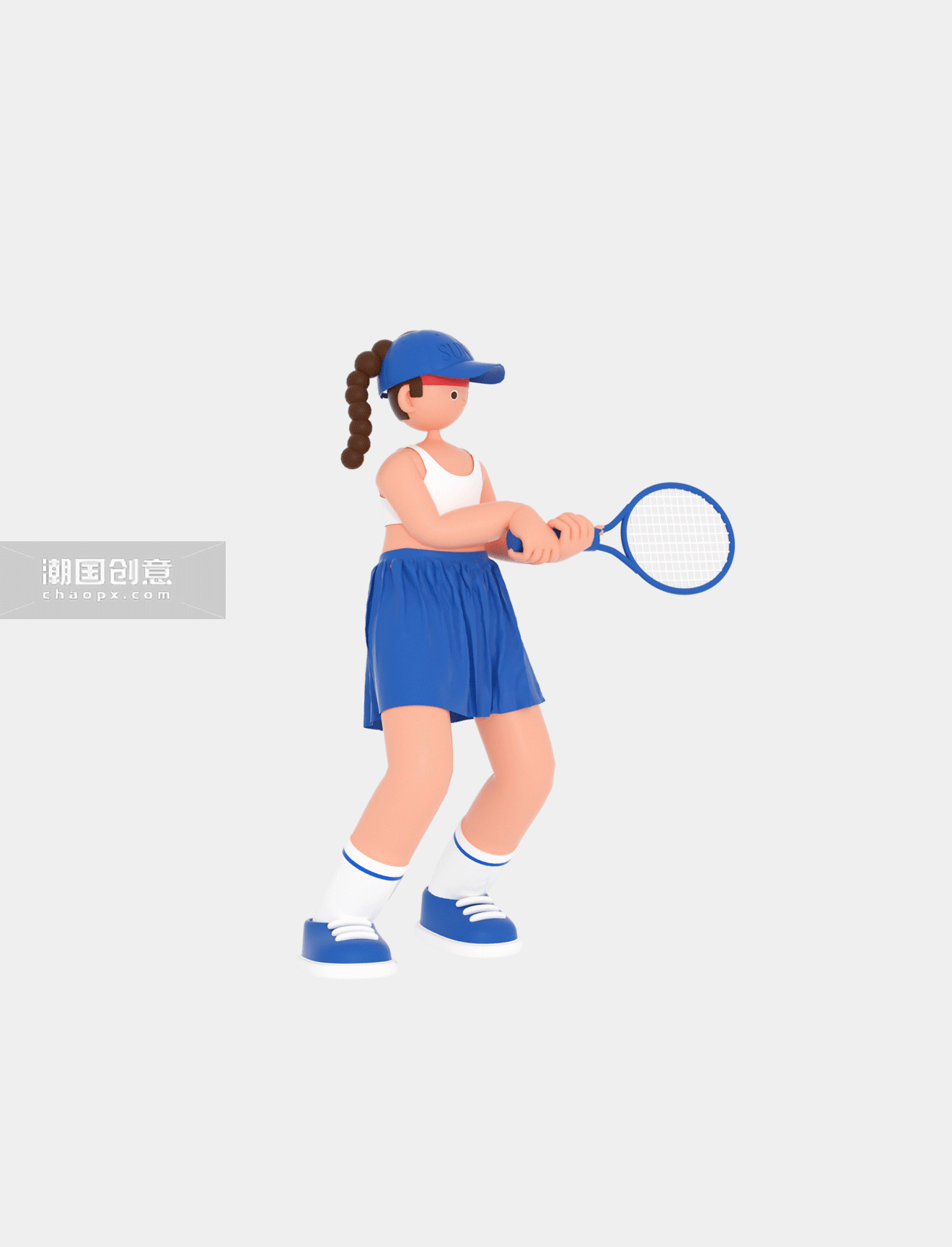 网球女孩C4D立体3D女运动员打网球挥拍动图