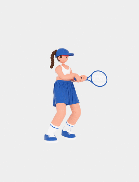 网球女孩C4D立体3D女运动员打网球挥拍动图