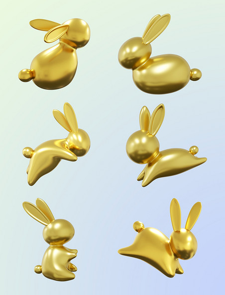 创意简约3DC4D立体兔年金色兔子元素