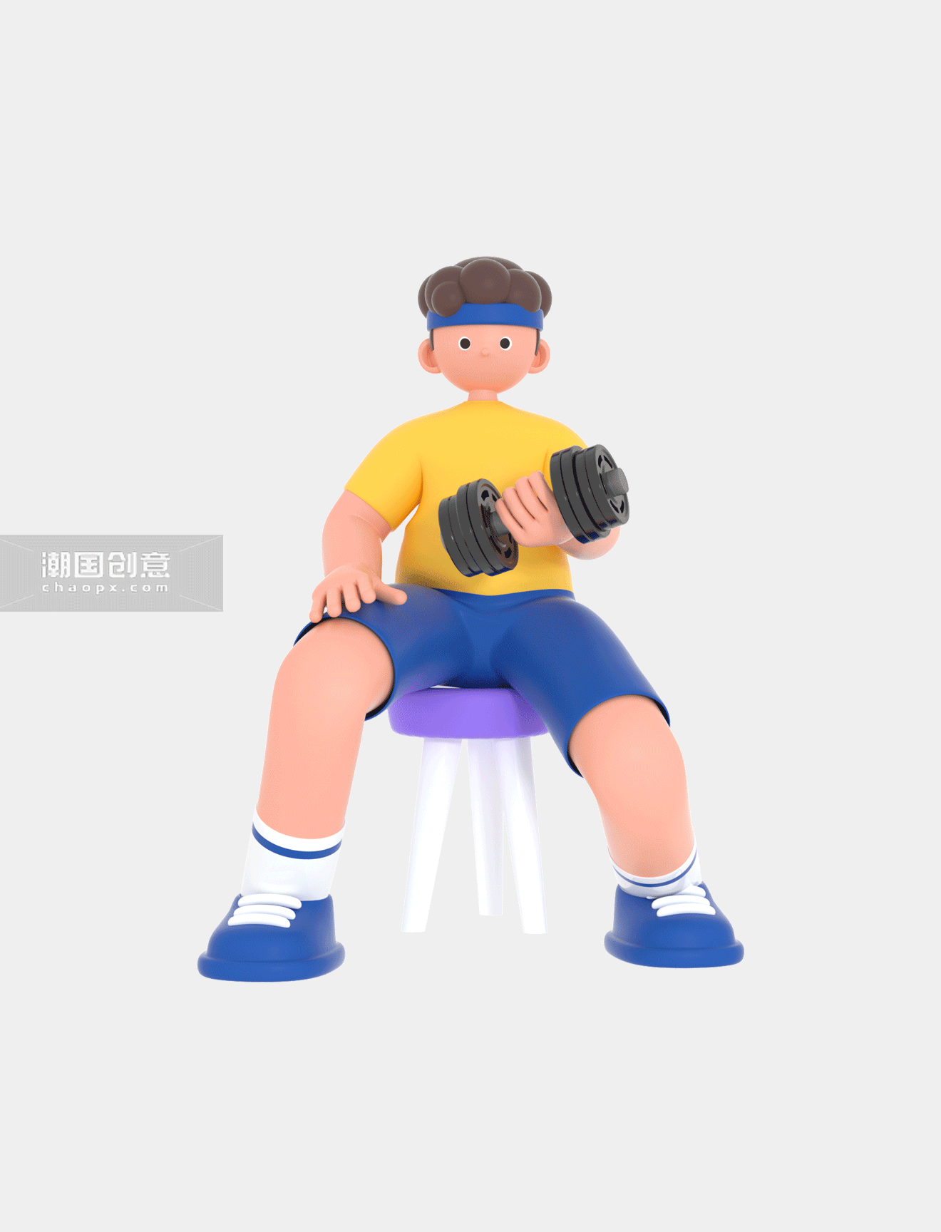 卡通创意练肌肉健身锻炼人物3D立体C4D