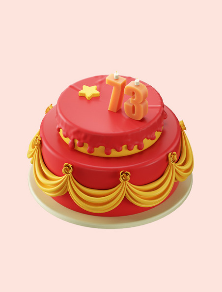 c4d红色生日蛋糕国庆国庆节装饰蛋糕73国庆节