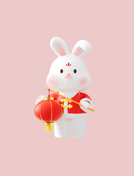 3d新年新春春节兔年卡通可爱兔子萌兔提灯笼