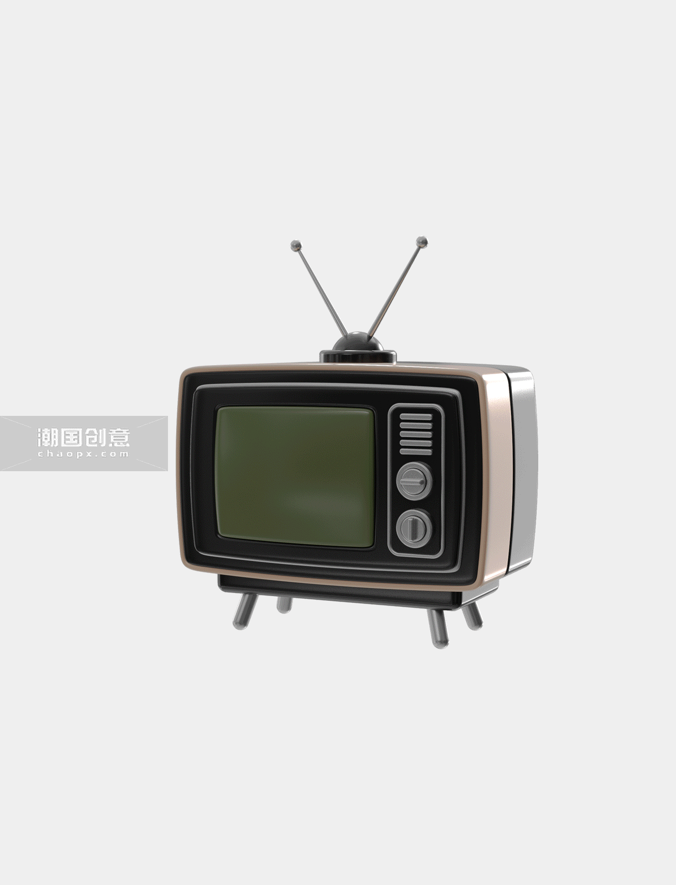 复古老式电视机黑白C4D立体老式电视机3D立体动图