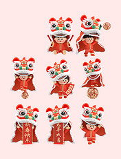 中国风国潮春节新年新春舞狮3d元素套图