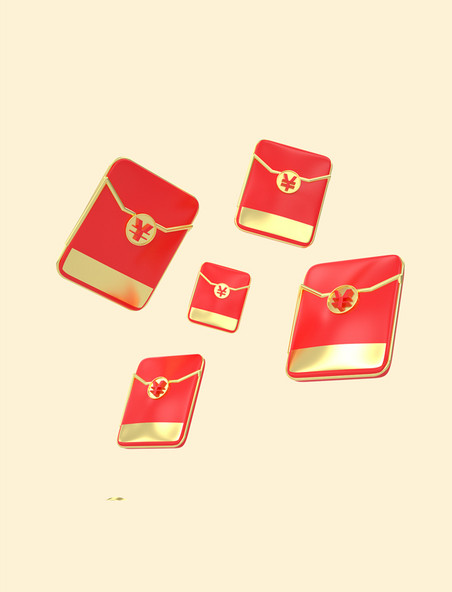 3D红色金色春节立体红包双十一年货节