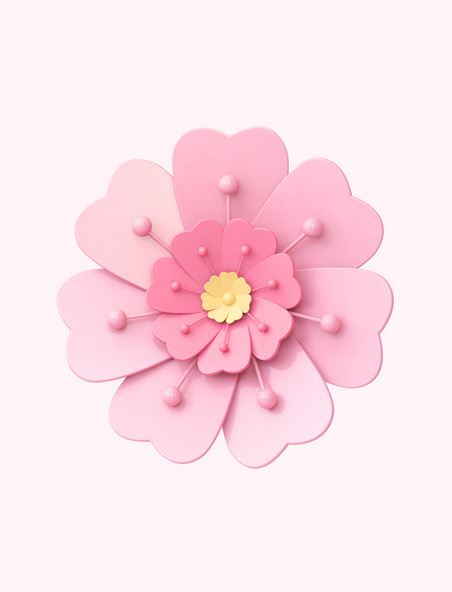 粉色C4D立体唯美植物花朵元素