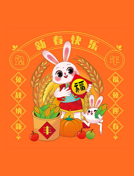 2023兔年新年祝福兔子吐故纳新福兔迎春
