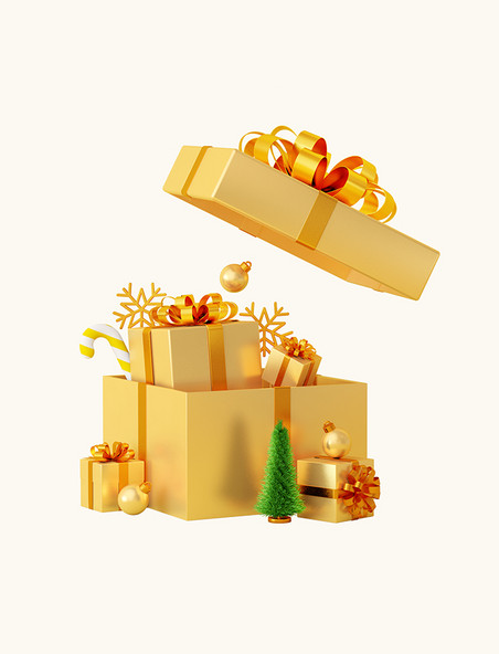 金色C4D立体圣诞圣诞节礼包礼盒