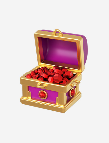 立体宝箱财宝3DC4D立体红宝石宝箱
