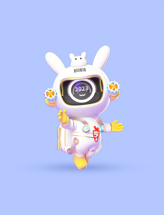 3d卡通科技感兔年兔子欢迎宇航员春节立体模型