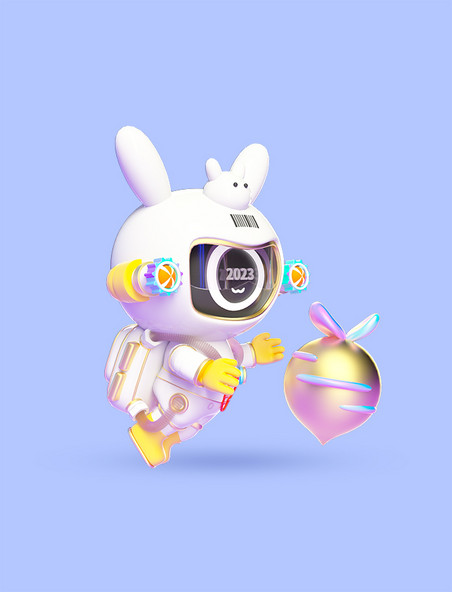 3d卡通科技感兔年兔子胡萝卜宇航员春节立体模型