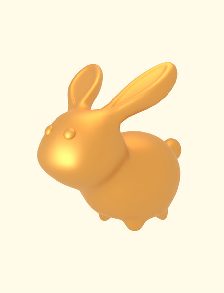 3D立体新年兔年金色兔子元素