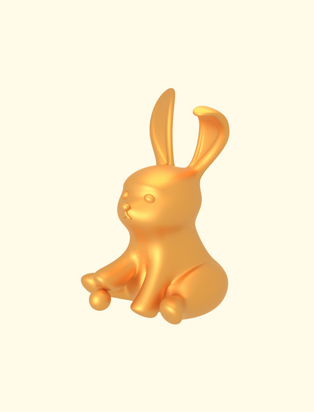 3D立体兔年金色兔子春节元素