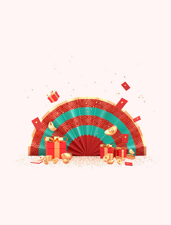 c4d新年场景兔年快乐场景元素3d元素素材春节年货节