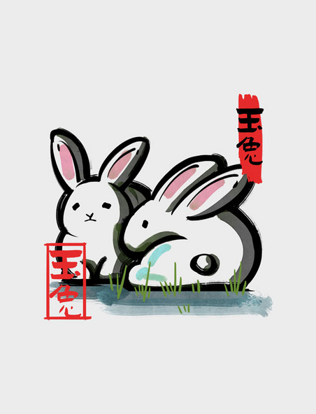水墨传统兔子新年白兔可爱