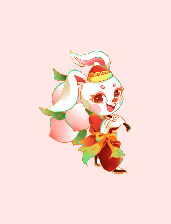 农历新年兔年新年兔子背着寿桃兔子福禄