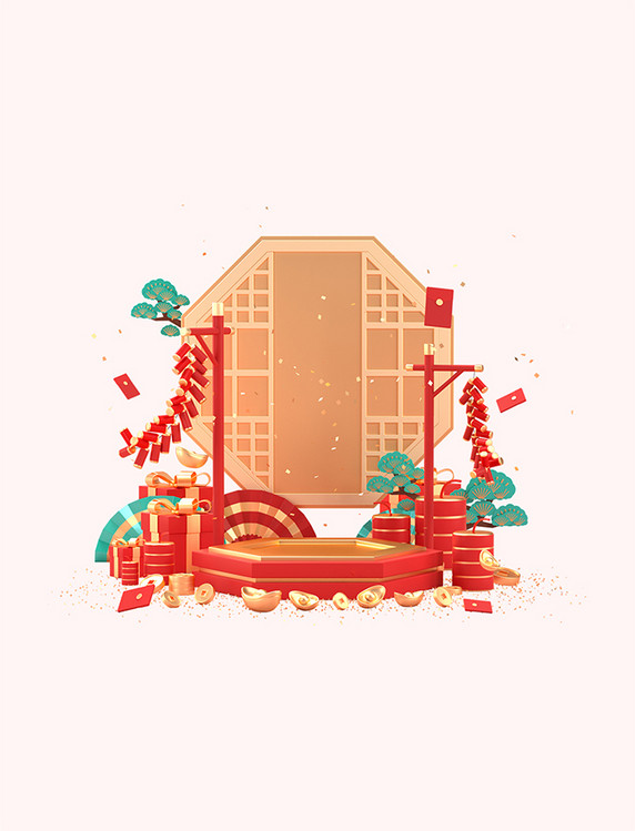 c4d新年场景兔年快乐场景元素3d春节春节年货节