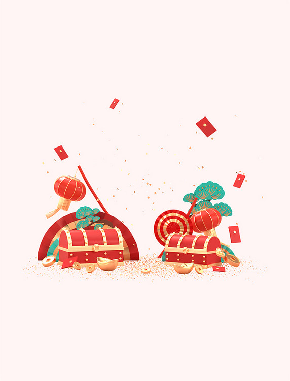 c4d新年场景兔年快乐场景元素3d春节春节年货节