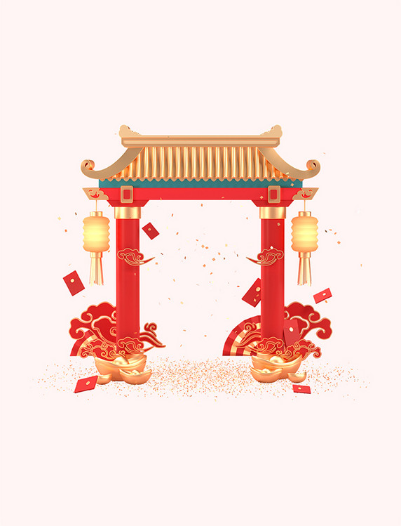 c4d新年场景兔年快乐场景元素3d春节春节年货节