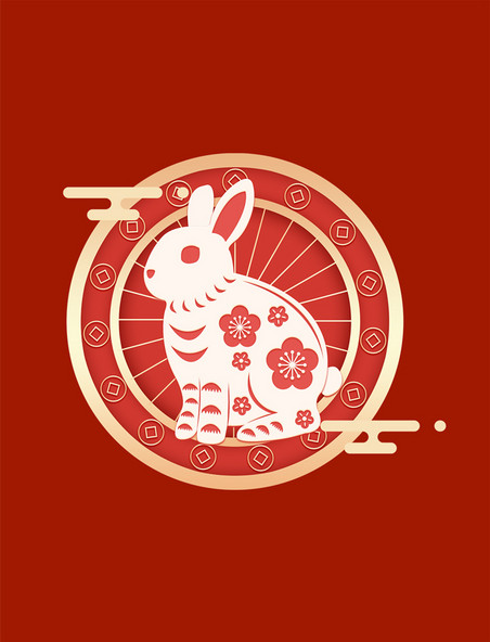 农历新年兔年立体剪纸