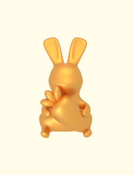 3D立体新年快乐兔年金色兔子元素